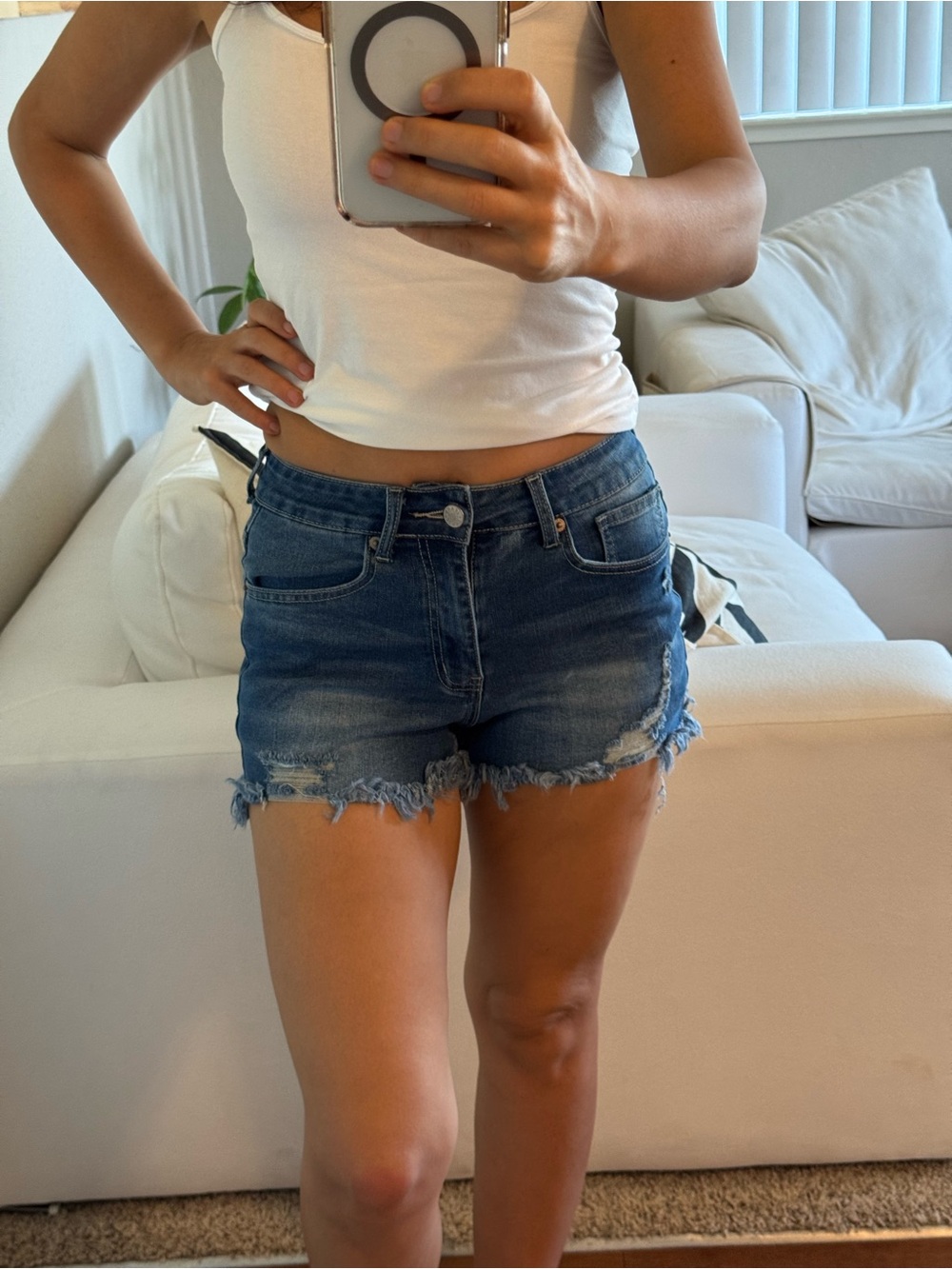 NWOT Dark Blue Frayed Denim Jean Shorts